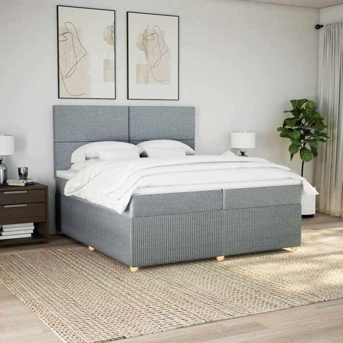 Maison Exclusive - Sommier à lattes de lit avec matelas Gris clair 200x200cm Tissu