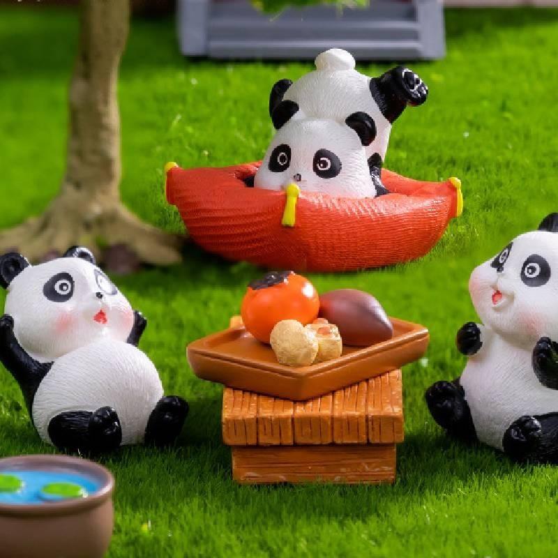 Resin Diy Panda Figurines Microlandscape Craft Set Miniature Tea Decor Party