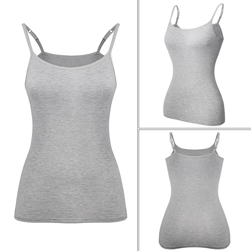 Summer Sleeveless Padded Shirt Women Camisoles Tops with Built In Bra Spaghetti Strap Basic Tank Top EMA