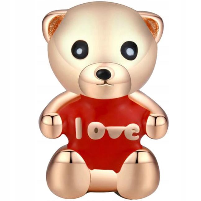 Charms Teddy Bear With Heart 925 Bead -Plated Pendant Love