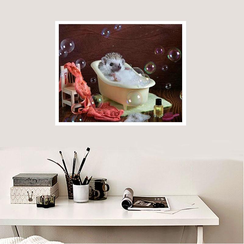 Diamond Full Circle/square Diamond Needle Thread New Arrival Animal 3D DIY Diamond Painting "Hedgehog Bathing" Home Decoration