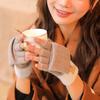 1 Pair Women Winter Gloves with Flipping Cover Thicken Knitted Elastic Anti-slip Gloves Contrast Color Thermal Insulation Fingerless Gloves