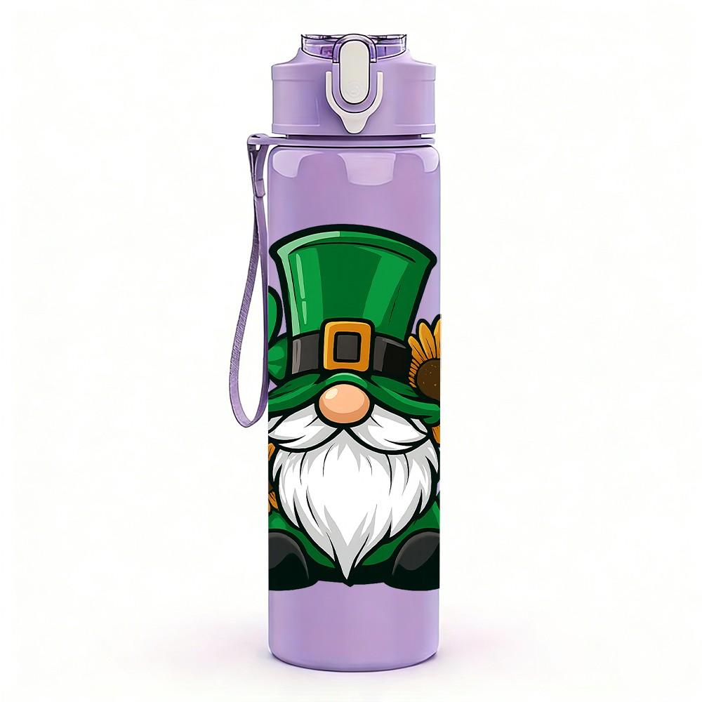 1PC Saint Patricks Gnome Clover Pattern 750ml Color Plastic Sports Water Bottle Leakproof Flip Straw Lid Suitable for Sports Office Home Use