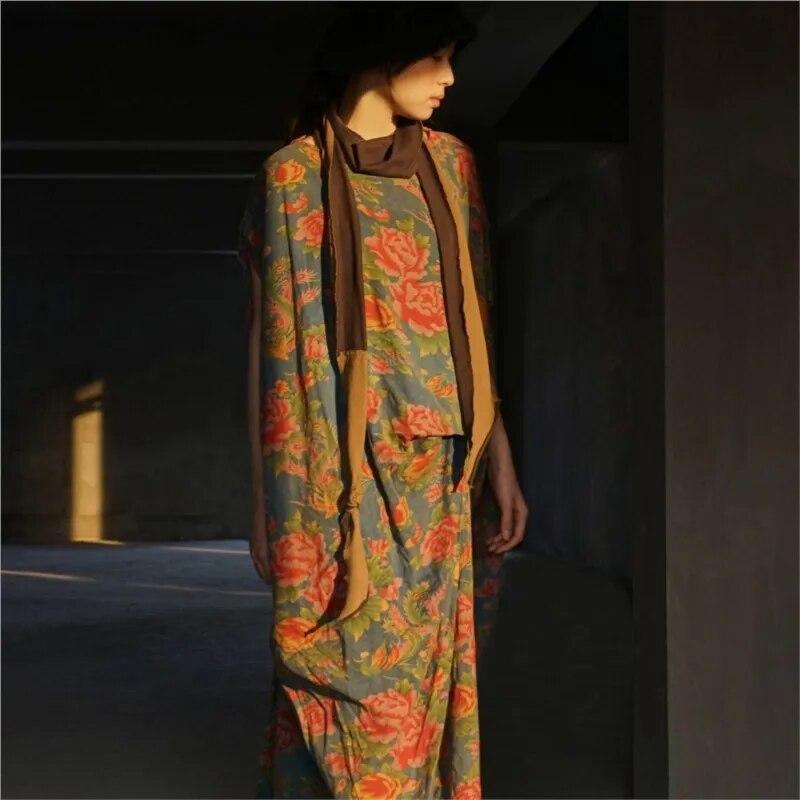 Johnature Женские винтажные нерегулярные платья с круглым вырезом без рукавов и цветочным принтом, летнее женское платье в китайском стиле