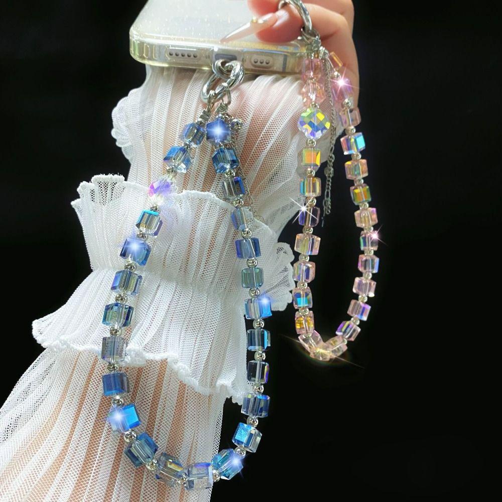 Sparkle Crystal Bead Pendant Clear Phone Charm Keychain Fashion Wrist Phone Lanyard