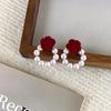 Женские серьги с красным цветком, 2 новых стильных серьги-гвоздика, темпераментные серьги Ladygirl