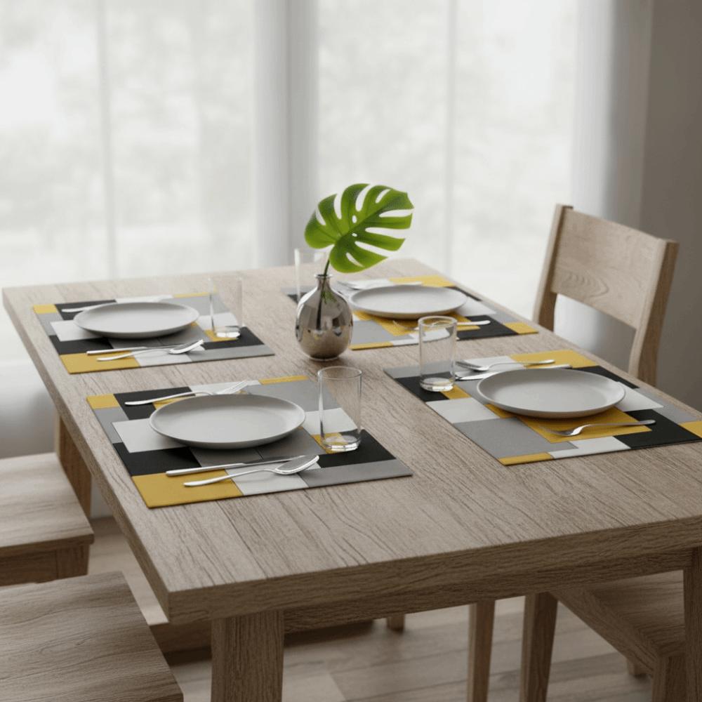 6 Piece Plaid Pattern Geometric Aesthetic Placemat Waterproof Dinning Table Mat Restaurant