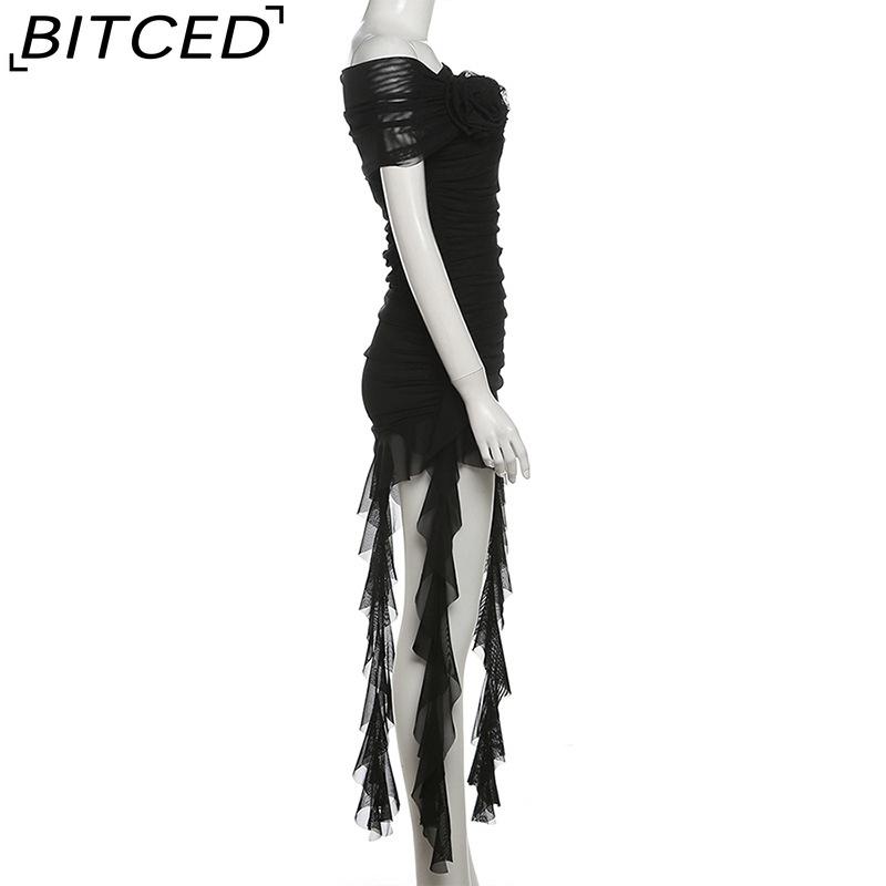 BITCED Весеннее женское однотонное облегающее платье-бюстье с высокой талией, модное, с открытыми плечами