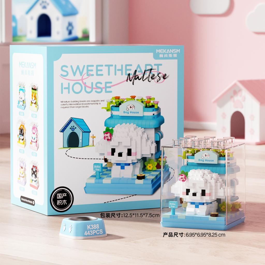 Non-Toxic Cute Mini Dog&Cats Pets House Micro Particle Building Blocks Toys Animals Models Diy Toys Birthday Gifts For Kids