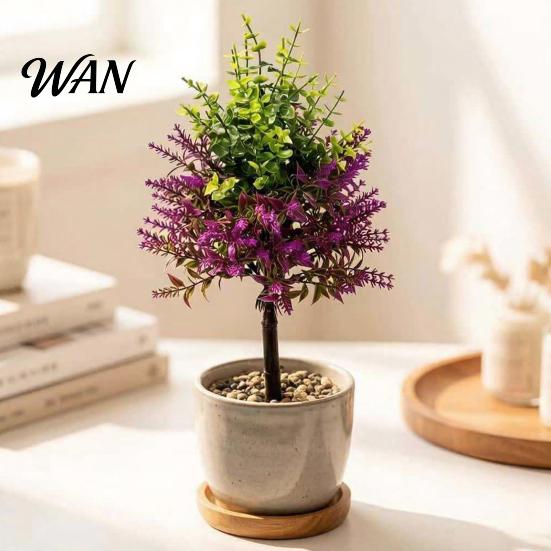 Artificial Lavender Plant Topiary Tree with Ground Spike UV Resistant Faux Fake For Pots Shrubs Realistic Purple Flower Bushes Plants for Yard