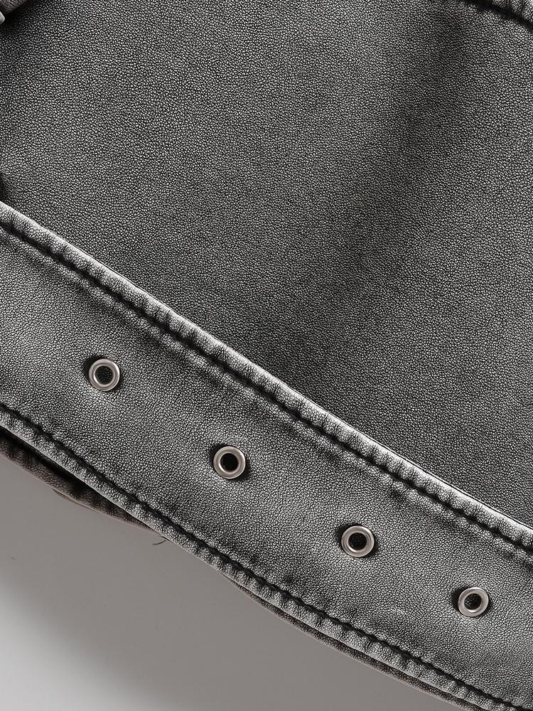 Весна-Осень, женская свободная молния с поясом, короткая куртка из искусственной кожи в стиле ретро, уличная одежда, женское шикарное винтажное пальто, верхняя одежда