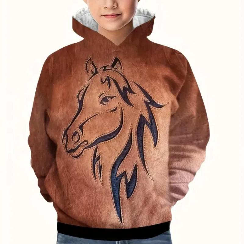 2024 толстовки с 3D принтом лошади для девочек и мальчиков, повседневный пуловер, толстовка с длинными рукавами для мальчиков и девочек, толстовка с капюшоном для детей, топы с капюшоном