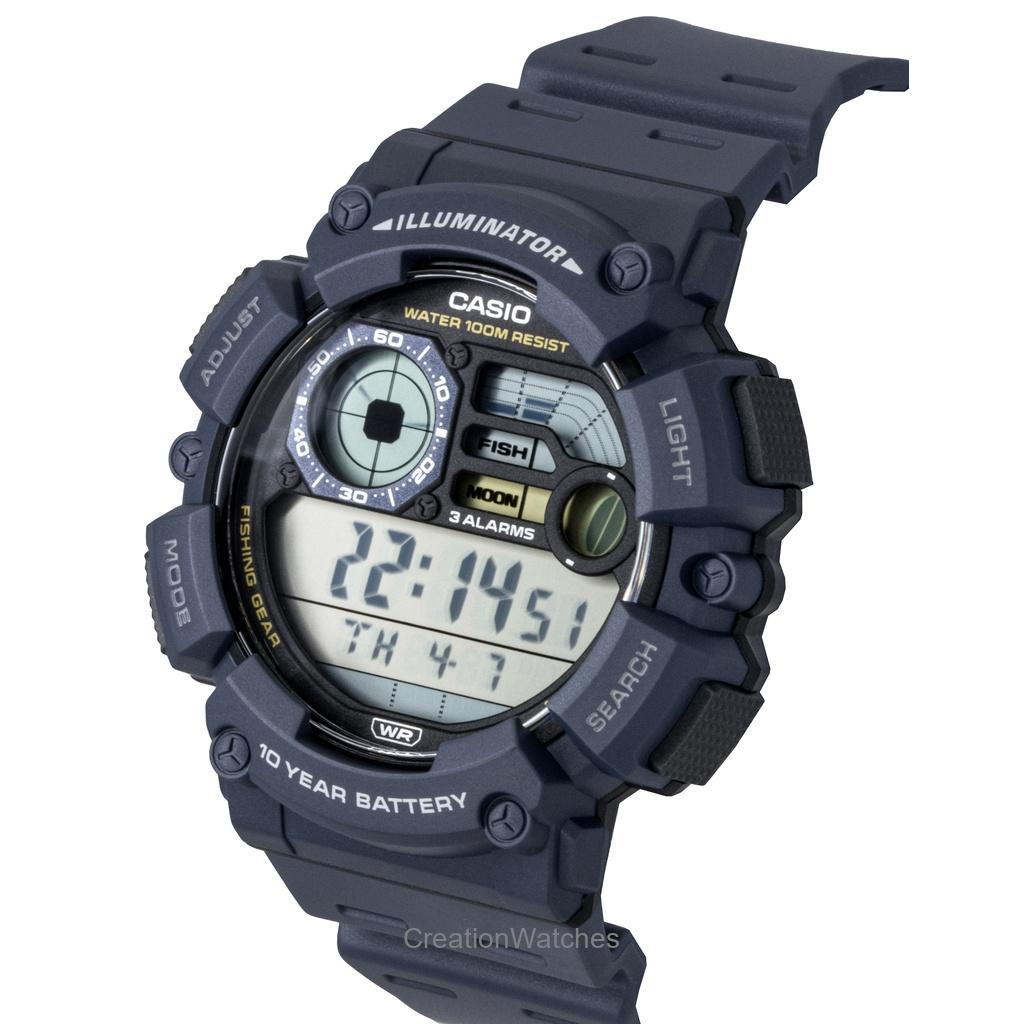 Casio Молодежные цифровые часы с полимерным ремешком, кварцевые, WS-1500H-2AV, 100 м, мужские