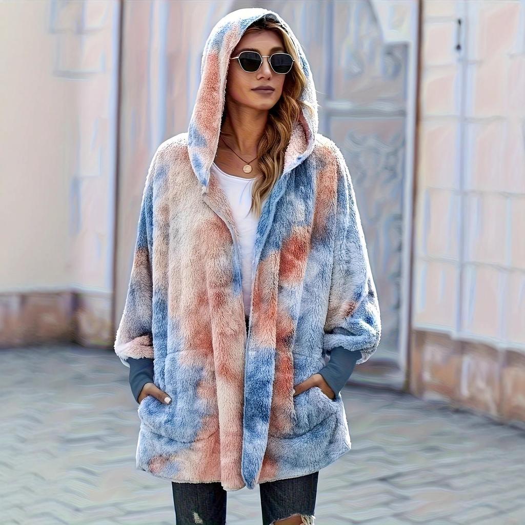 New Plush Tie-dyed Cardigan for Winter and Autumn