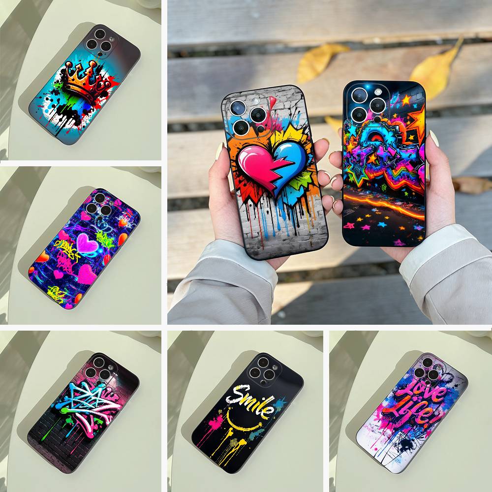 Крутой - Цветной Граффити Чехол для Телефона Для iPhone 17,16,15,14,13,12,11 Pro Max,16Plus,XS Мягкий Черный Чехол