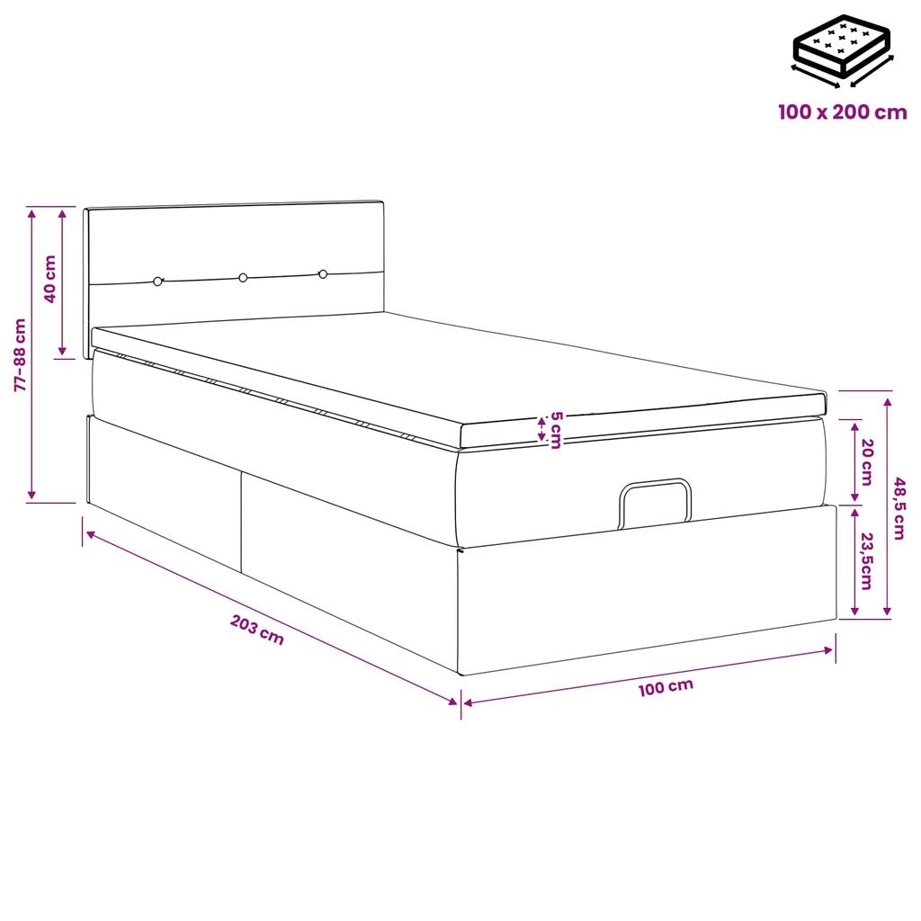 Ottoman Bed with Mattress Black 100 x 200 cm Fabric