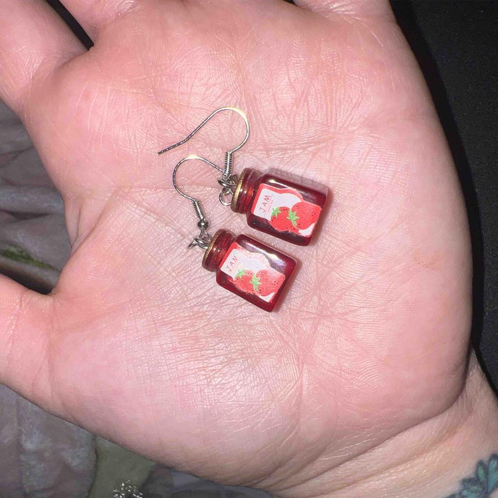 Романтические висячие серьги в виде банки с клубничным джемом, серьги-капли из смолы, аксессуары, уникальный подарок для украшения ушей.
