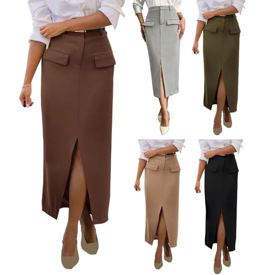 Женская юбка миди с высокой посадкой, облегающая бедра, офисная юбка однотонного цвета с разрезом сзади, повседневная юбка