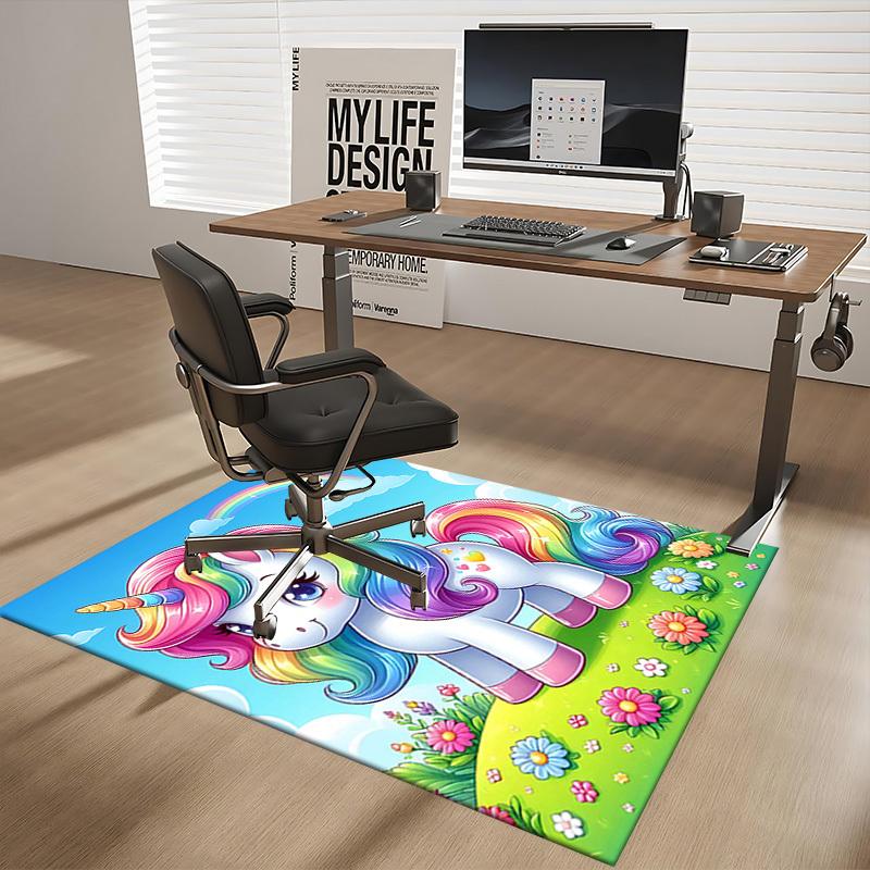 1pc Rainbow Unicorn Chair Mat - Anime Cartoon Design, Non-Slip Carpet for Office Chairs, Suitable for All Seasons and Perfect as a Gift.H061