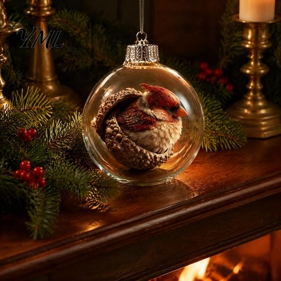 Decorative Holiday Gift Ideas Glowing Christmas Story Ornament, Mini Scene in Ball with Warm LED Unique Exchange Gifts Light, 3D Clear Acrylic Hanging