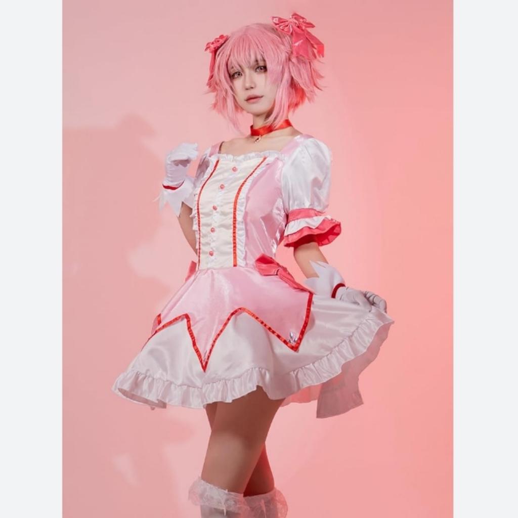 Аниме fille magique Kaname Madoka Косплей Костюм Kawaii Lolita fête карнавальный халат Rose Perruque Courte Idol Puella Magi Madoka