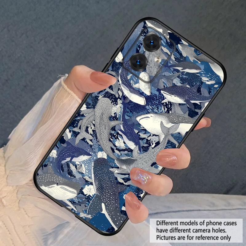 Cartoon Blue Shark For Moto Edge 40 50 Neo 5G E 14 15 G04 G05 4G G24 G34 G35 G54 POWER G55 G75 G84 85 silicone soft phone case