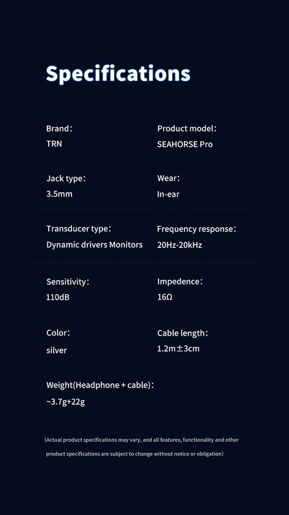 TRN Seahorse Pro Intraconca Earphones Dynamic Driver Earphones Wired Composite Diaphragm Earphones Aluminum Housing 2Pin Detachable Cable 14.2mm