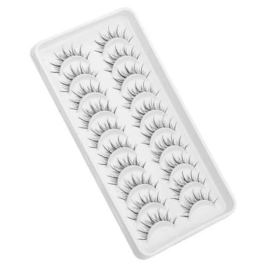 10 Pair Pack Manga False Eyelashes Natural Look Anime Fluffy Fake Mink Cosplay Korean Japanese Asian Style Masquerade Party Eye Makeup (Y14)