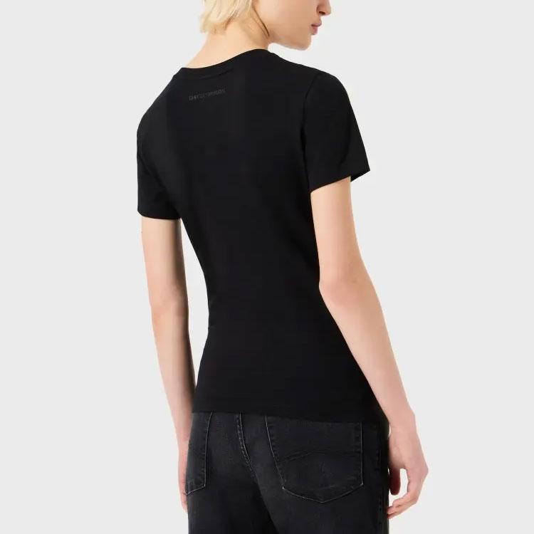 Emporio Armani FW23 Брендовый Логотип Орёл Цветочный Принт Круглый Вырез Короткий Рукав Футболка Женские футболки Черный 6R2T7N-2J07Z-0999