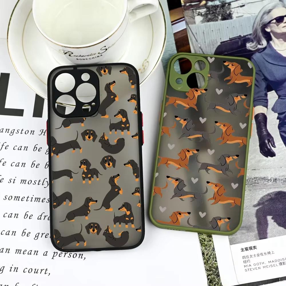 Милый Чехол для Телефона с Таксой и Бульдогом Для iPhone 17 Air 16e 15 14 13 12 11 Pro Max Plus Mini SE2020 2022 Мультяшная Собака Жесткая Крышка
