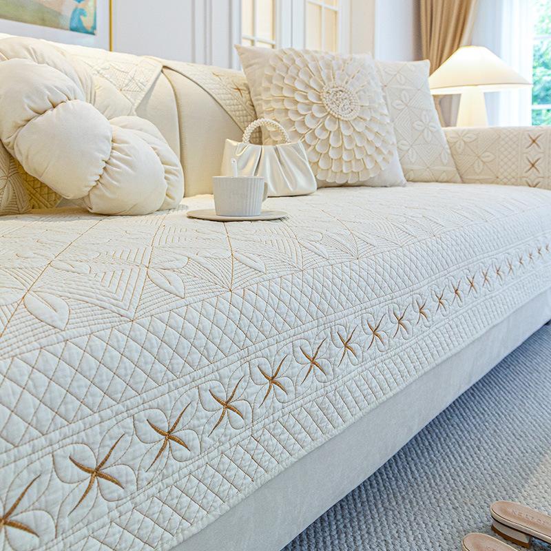 Хлопковый чехол для дивана с вышивкой для гостиной, зимняя теплая нескользящая подушка для дивана, скандинавское L-образное диванное полотенце, защитный чехол для дивана