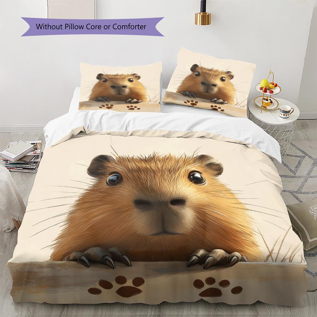 Capybara Pattern Bedding Home Decoration Birthday Gift (1 * duvet cover + 2 * pillowcase, without core)