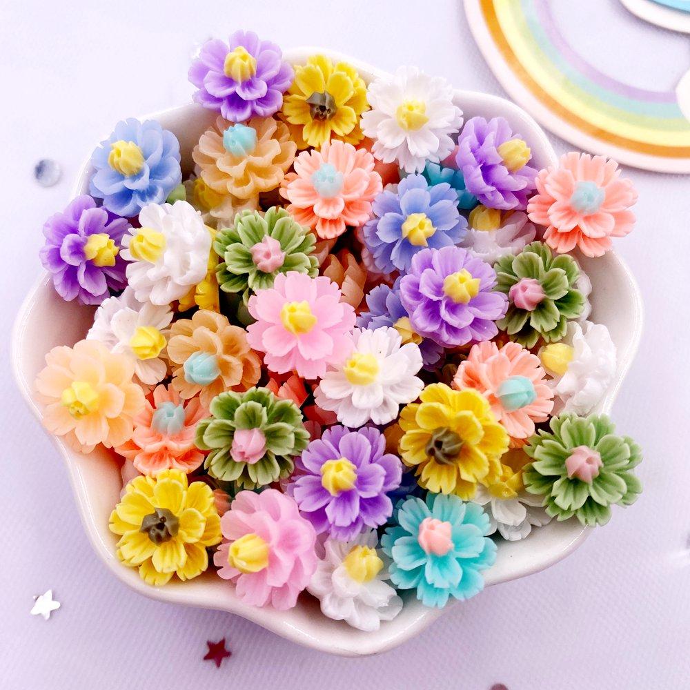 50Pcs 13mm Resin Carnation Flower Scrapbook Flatback Rhinestones & Decorations