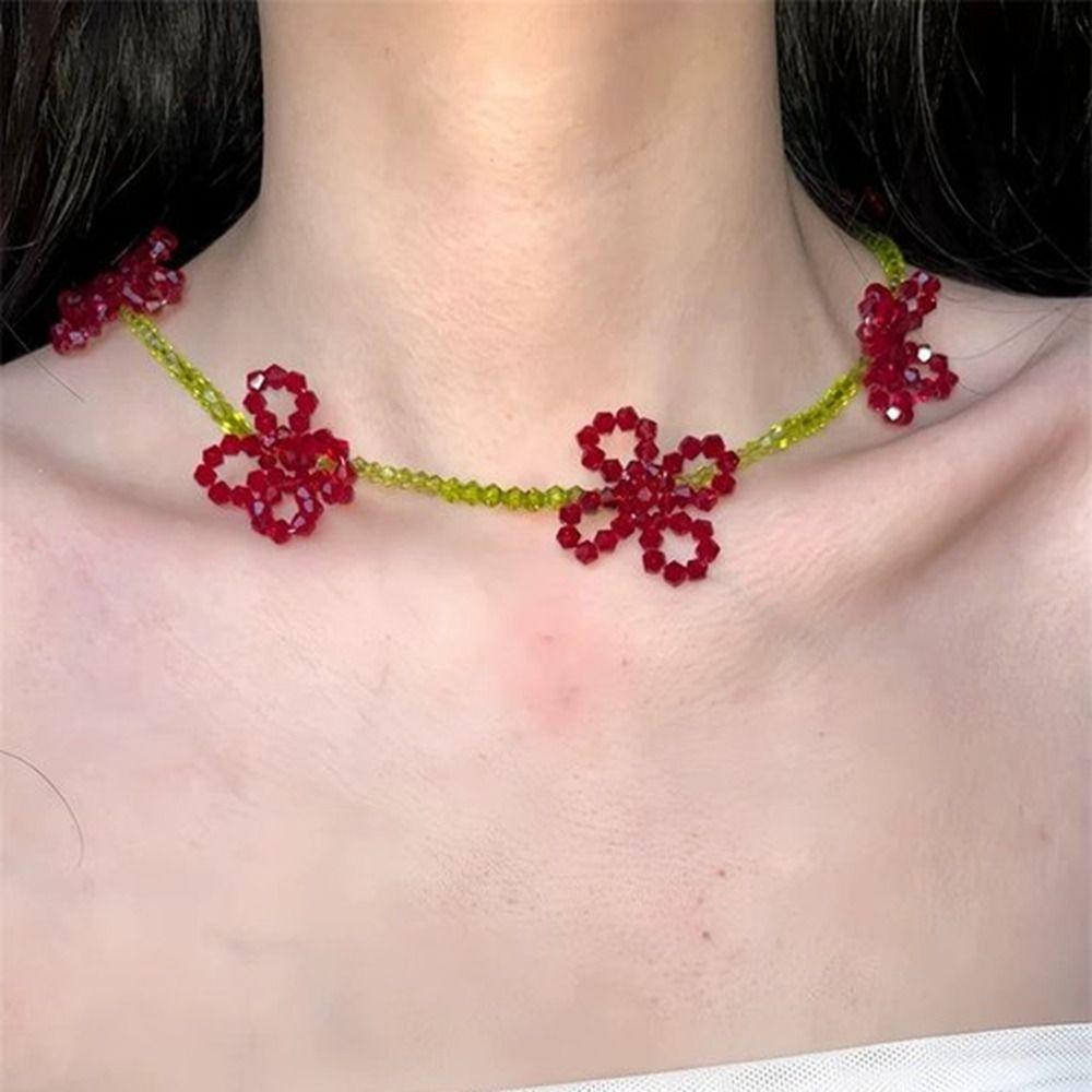 Стразы Цветочный Чокер Цепочка на Ключицу Бисероплетение Подвеска Завязка Ретро Свежее Ожерелье с Цветком Вечеринка