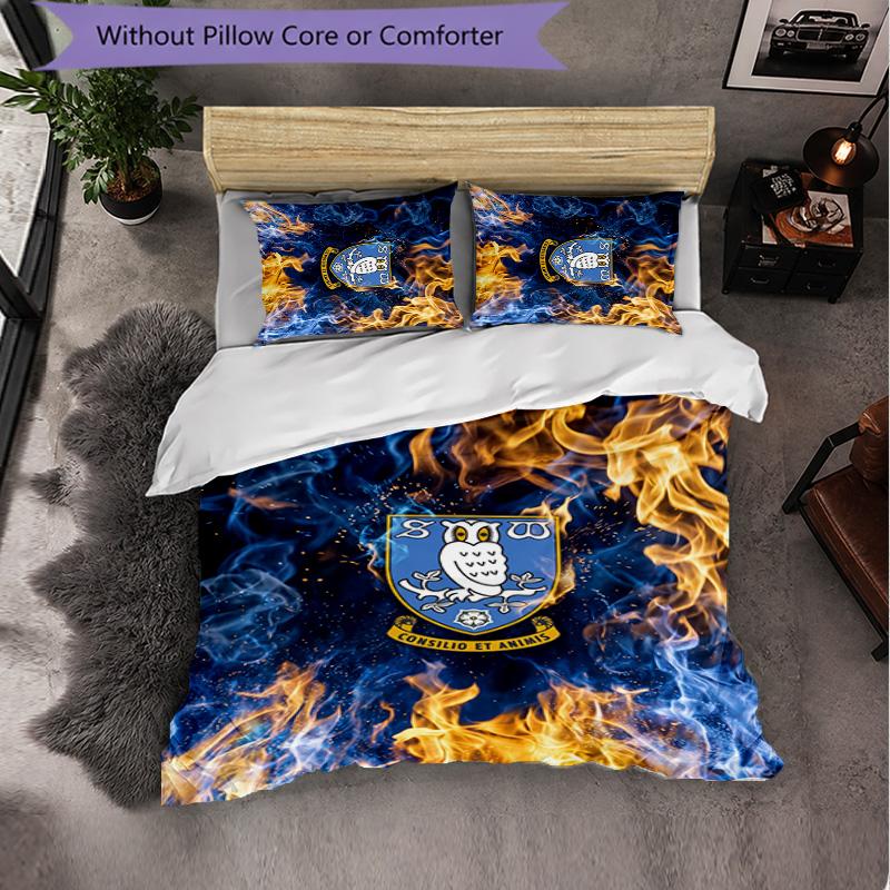 Sheffield Wednesday Football 3 Piece Bedding Set Soft Duvet Cover Set with Pillowcases Printed Bedroom Decor Set for Home