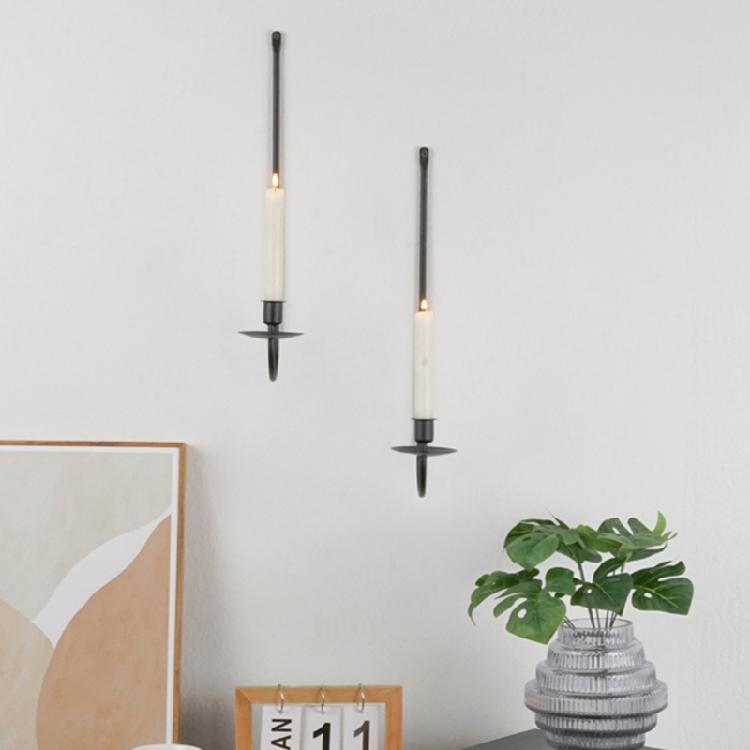 Black Metal Candle Sconces Set of 2 Wall Mounted Pillars Candle Holders Hanging Candlesticks Home Living Room Decors