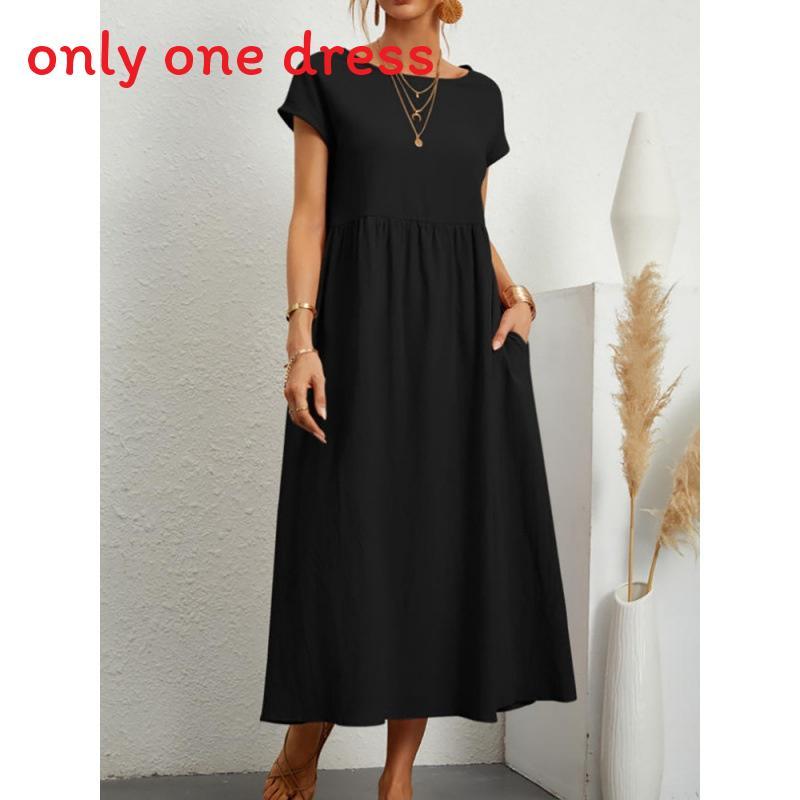 Minimalist Cotton Linen Dress With Pockets For Spring Casual Wear