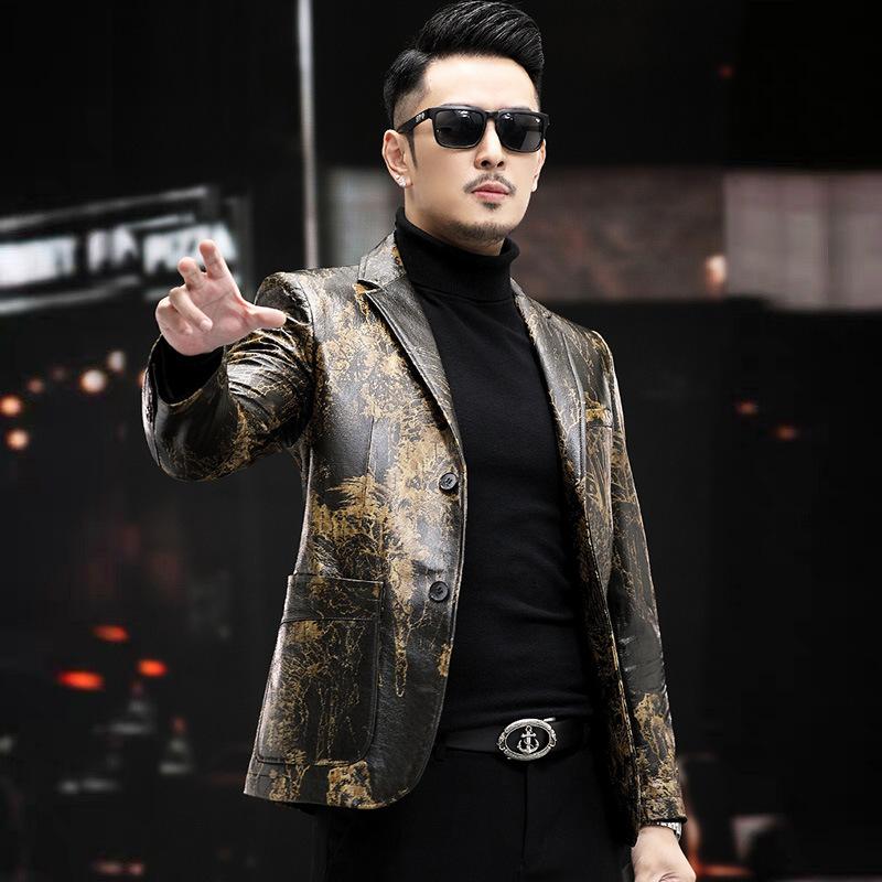 Куртка из натуральной кожи, мужской костюм, куртка из овчины, новый костюм с принтом, меховой тренд, одинарная кожа