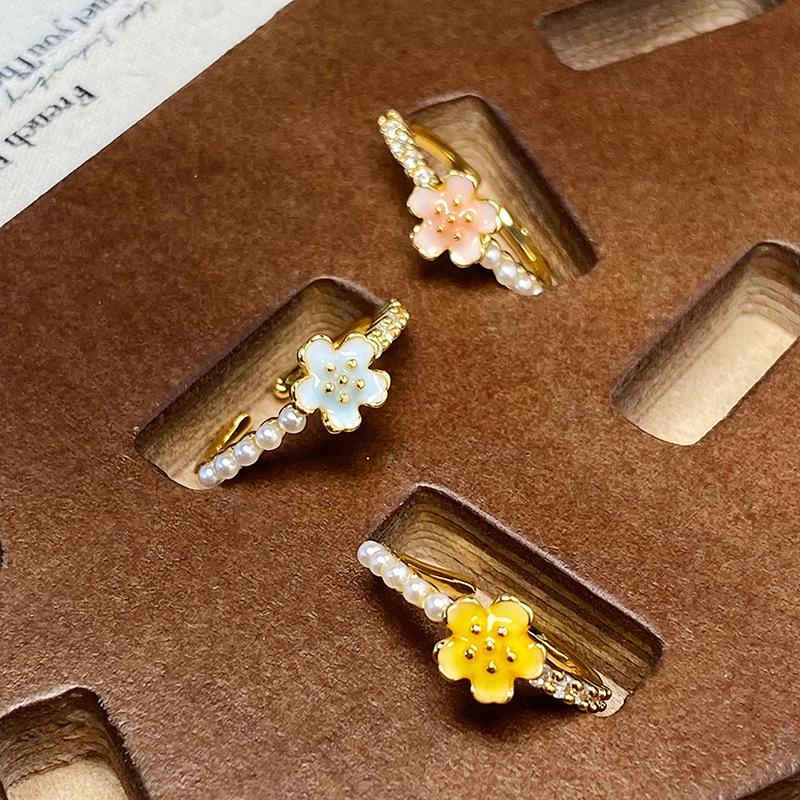 [Медовое Золотое Кольцо] Средневековая Эмаль Масло Маргаритки Цветок Простое Открывающееся Кольцо Нишевое Изысканное Высококлассное Женское