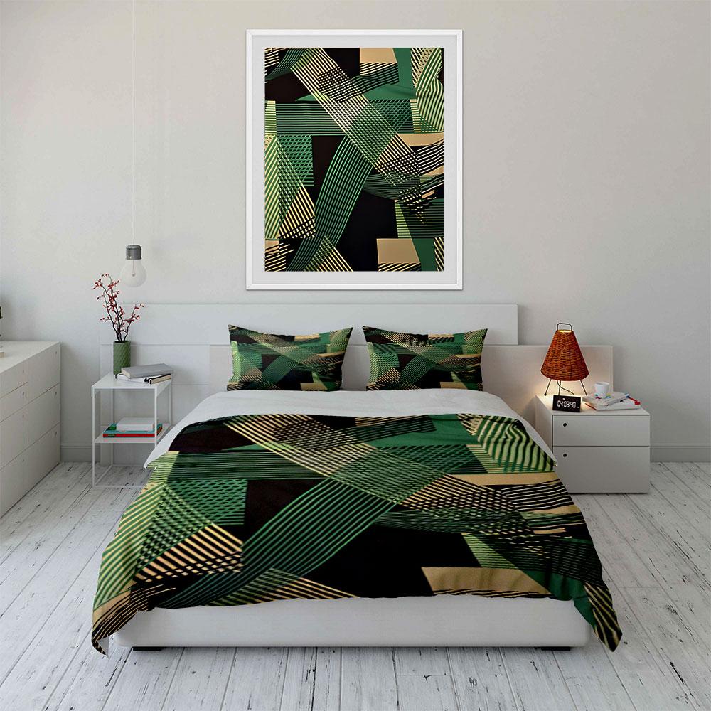Green and gold stripes. Bedding sets Duvet cover sets Duvet covers Pillowcases(1*Duvet Cover 2*Pillowcases without duvet insert)