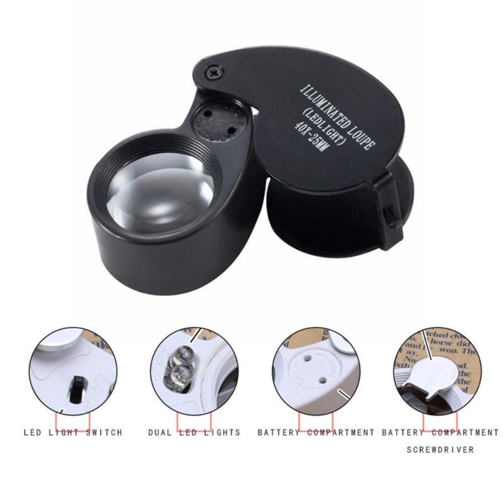 Illuminated Loupe Foldable Magnifier Handheld 40X Magnifying Glass Pocket Reading