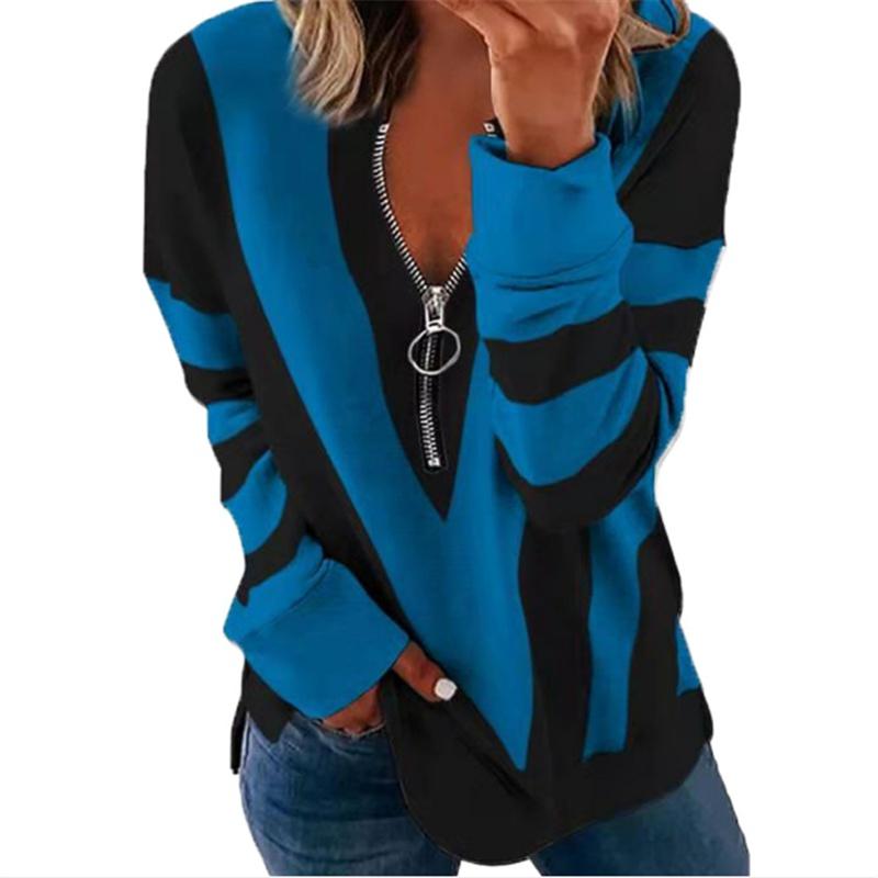 Осень-зима модный пуловер на молнии, топы, женские повседневные лоскутные свободные блузки, женские рубашки с длинными рукавами, блузки, уличная одежда