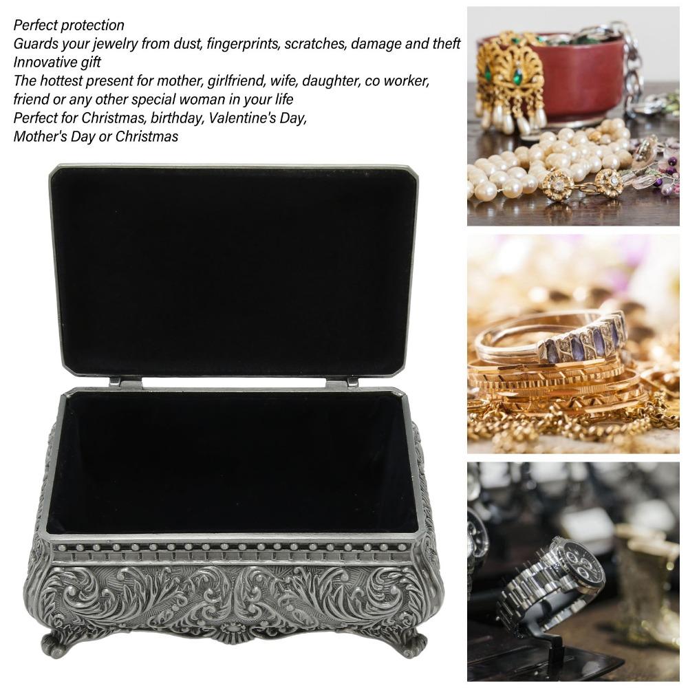 Floral Engraved Metal Trinket Box Silver Musical Jewelry Box Storage Jewelry Box For Ladies