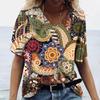 Vintage Print Top Women Short Sleeved Streetwear Summer Tee Women's Fashion Casual V Neck T Shirts Y2k Oversized Female Clothing