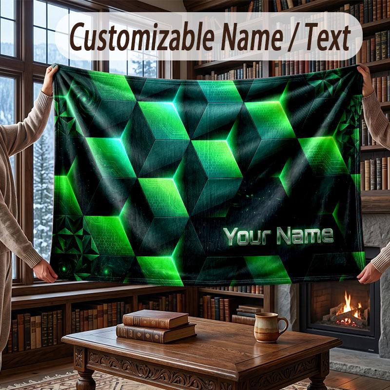 Abstract Geometric Theme Throw Blanket Custom Name Text Personalized Blanket Soft Cozy Blanket for Home Sofa Bed