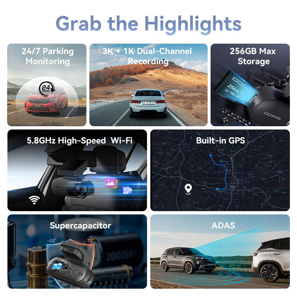 DDPAI Dash Camera Mola N3 Pro Car Cam Front and Rear Car Recorder 3K Car DVR Dash Camera Recorder GPS  24H Parking Monitor