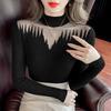 Women's Slim-Fit Patchwork High Neck Knitted Sweater - Casual & Versatile for Spring and Autumn