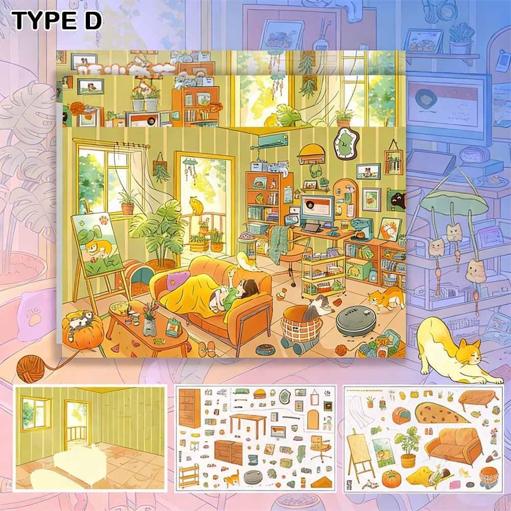 Miniature Scenes Landscape Stickers Hand Stacked 3D Cartoon Stickers Decompression Toys