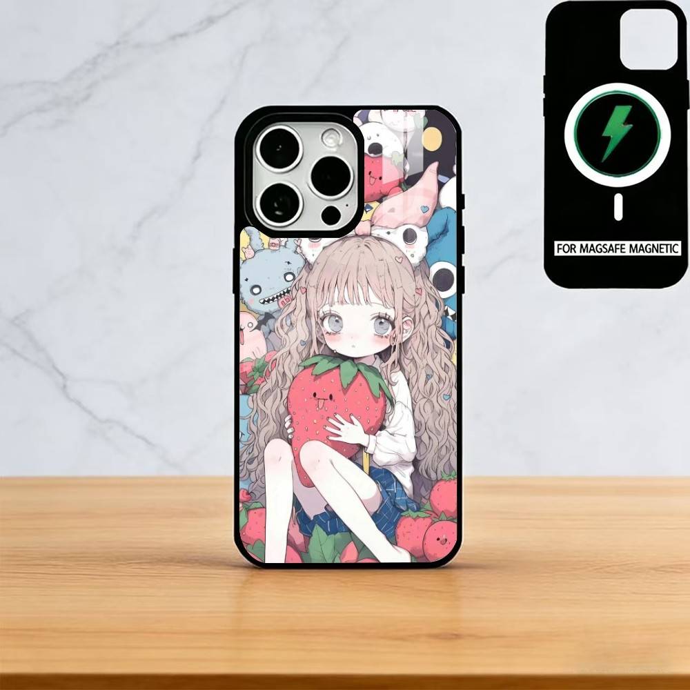 Чехол для телефона с чиби-девочкой для iPhone 17, 16, 15, 14, 13, 12, 11 Plus, Pro, магнитный с Magsafe, беспроводная зарядка