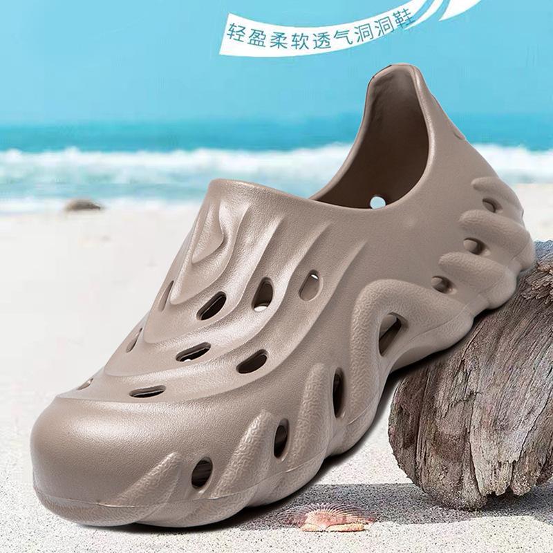Летняя повседневная обувь, нескользящие пляжные прохладные шлепанцы, обувь с отверстиями, мужские сандалии с волнообразной подошвой